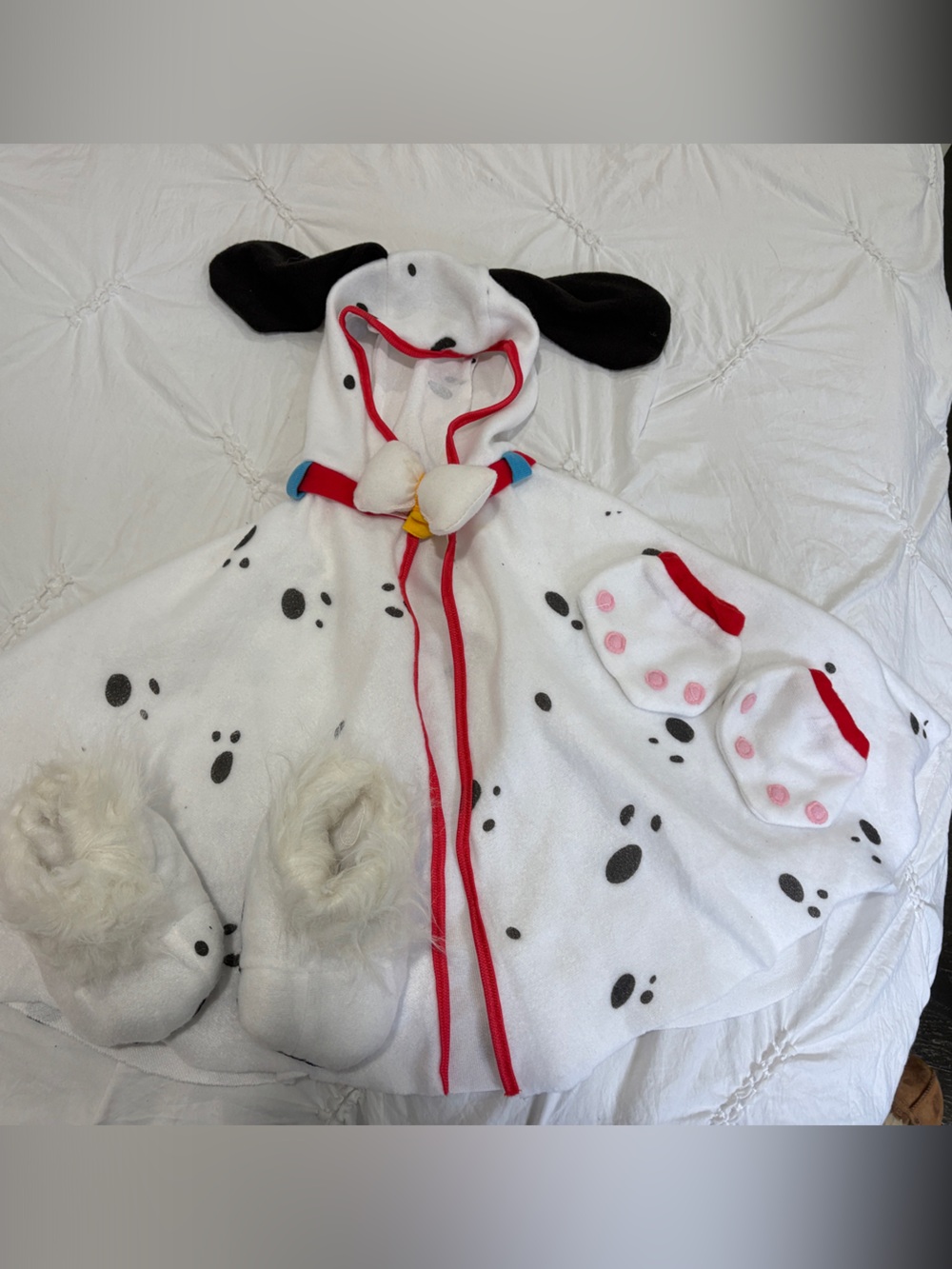 Infant lil pup Dalmatian Hooded One-Piece with Paw Details - White/Black
